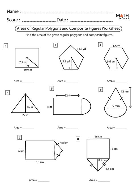 Find the area of composite figures composed of simple and complex shapes with whole-number and decimal dimensions. Choose from two levels of worksheets for 6th, 7th, …